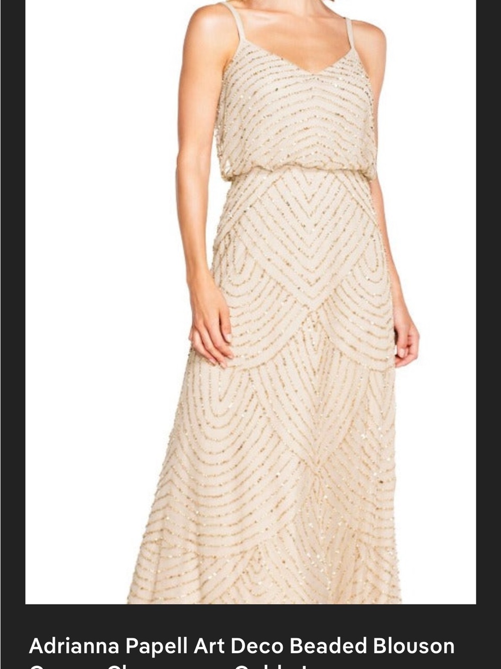 Adrianna Papell Champagne Beaded Maxi Dress